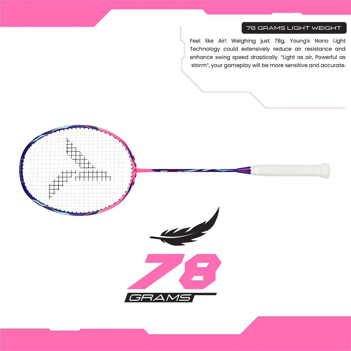 YOUNG Aero 9000 Blast Intermediate Level Badminton Racket - Pink ...