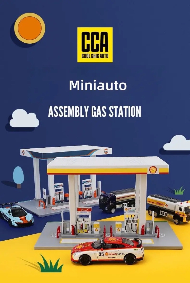 FEO CCA Assemble Shell Petrol Station Gas Model Diecast Trailer Volvo Tank  Model Diecast Model Toy Vehicle Kereta Mainan