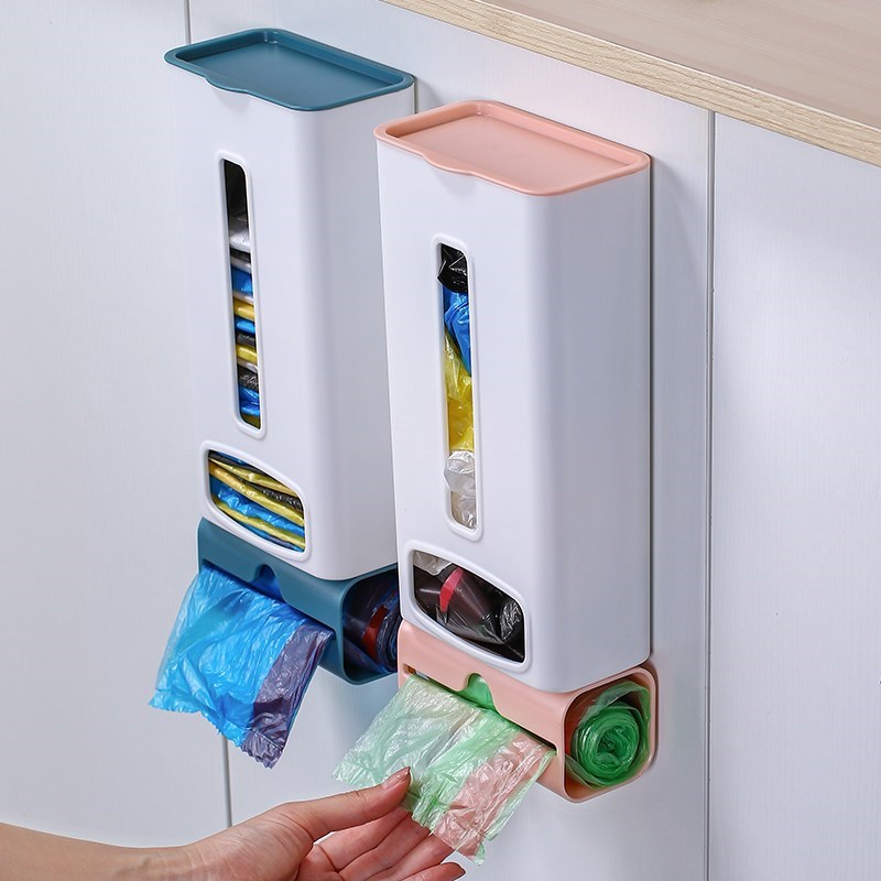 Kitchen Punch-Free Wall-Mounted Garbage Bag Storage Box Multi ...