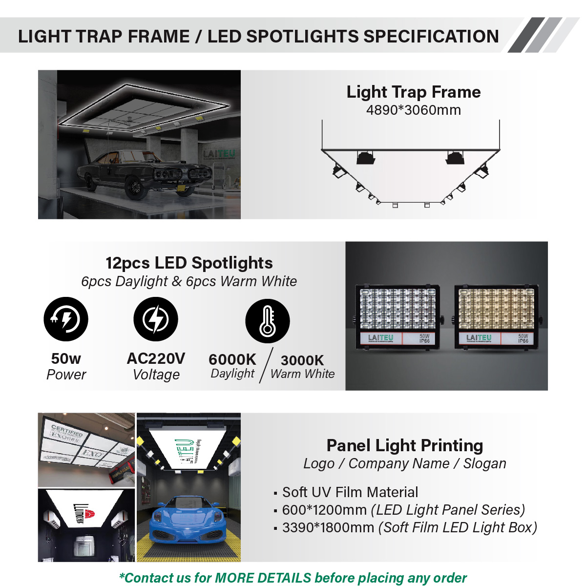 Laiteu Car Workshop Lighting 12-Grids LED Lighting Panel [2 Models ...