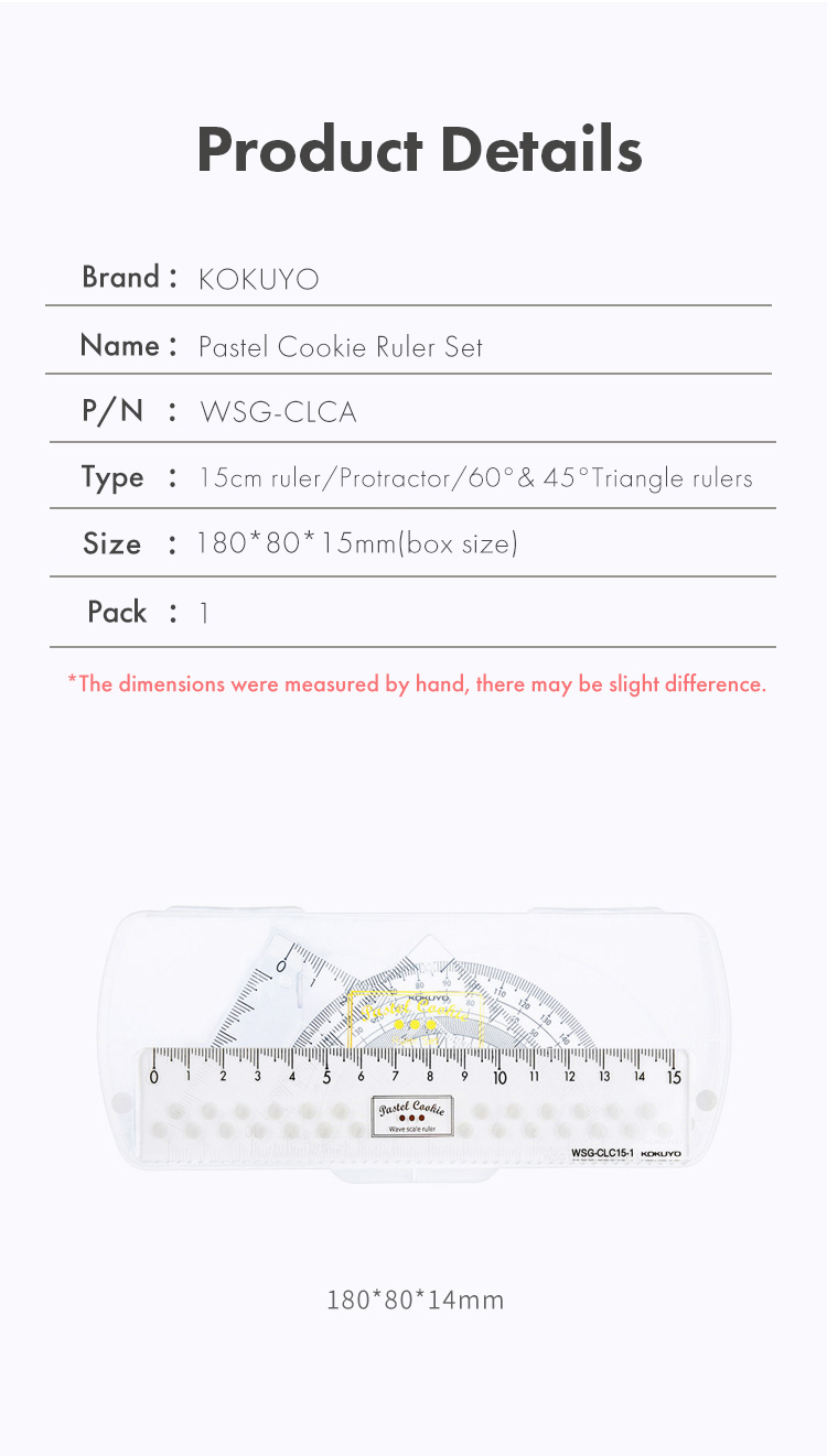 KOKUYO Pastel Cookie ruler set protractor set square Triangle ruler WSG ...