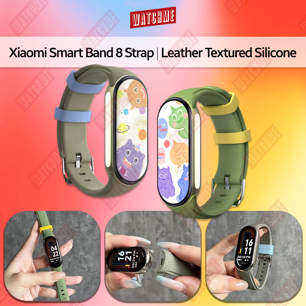 Xiaomi Smart Band 8 (mi band 8) Strap, Leather Textured Silicone Strap,  Metal Buckle (miband smartband accessories)
