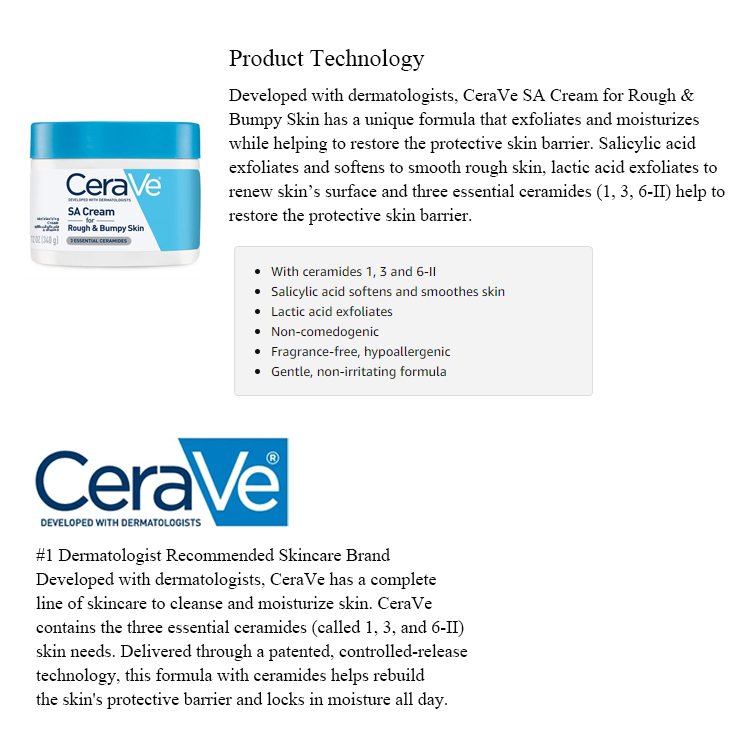CeraVe SA Cream For Rough & Bumpy Skin - 12 Fl Oz (2 Jars) - FREE Shipping