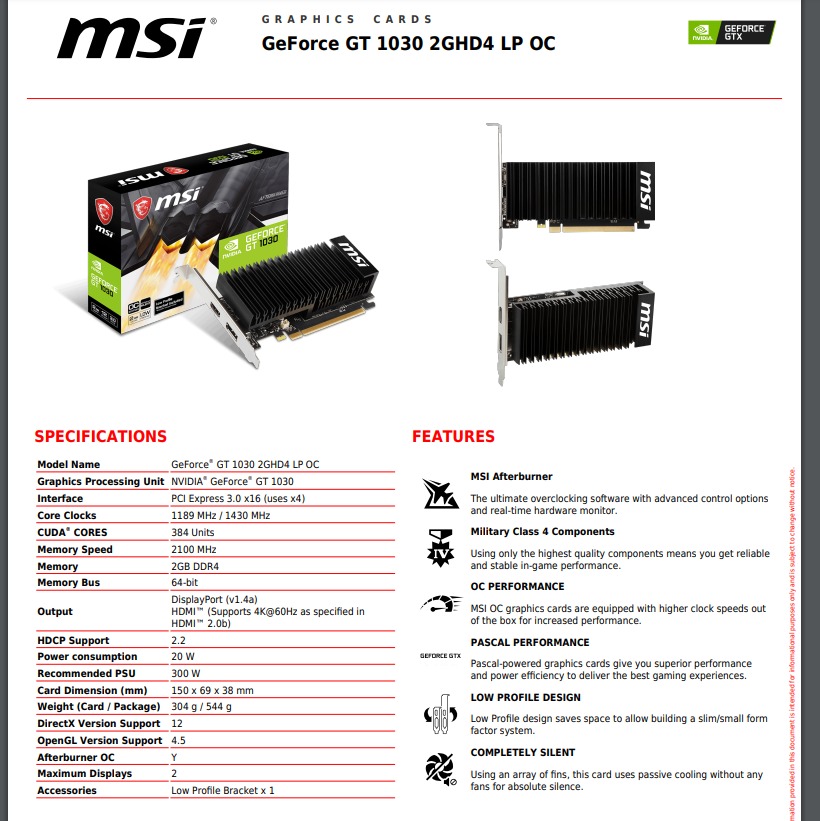 Msi gt 1030 2gb lp oc hot sale