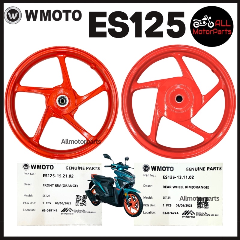 [100% ORI] WMOTO ES125 SPORT RIM [ ORANGE ] OREN DEPAN BELAKANG FRONT ...
