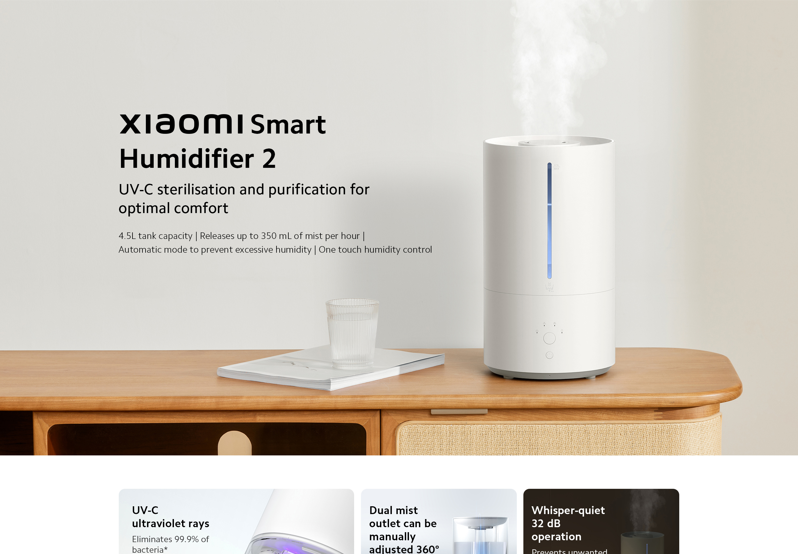 Xiaomi Humidifier 2 4.5L tank capacity/One touch humidity control ...
