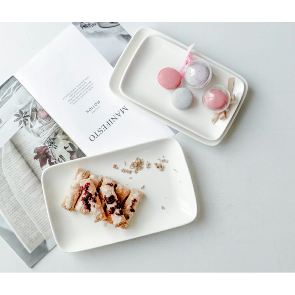 White Rectangle Plate Ceramic Porcelain Shallow Fish Dish Sauce Pinggan ...