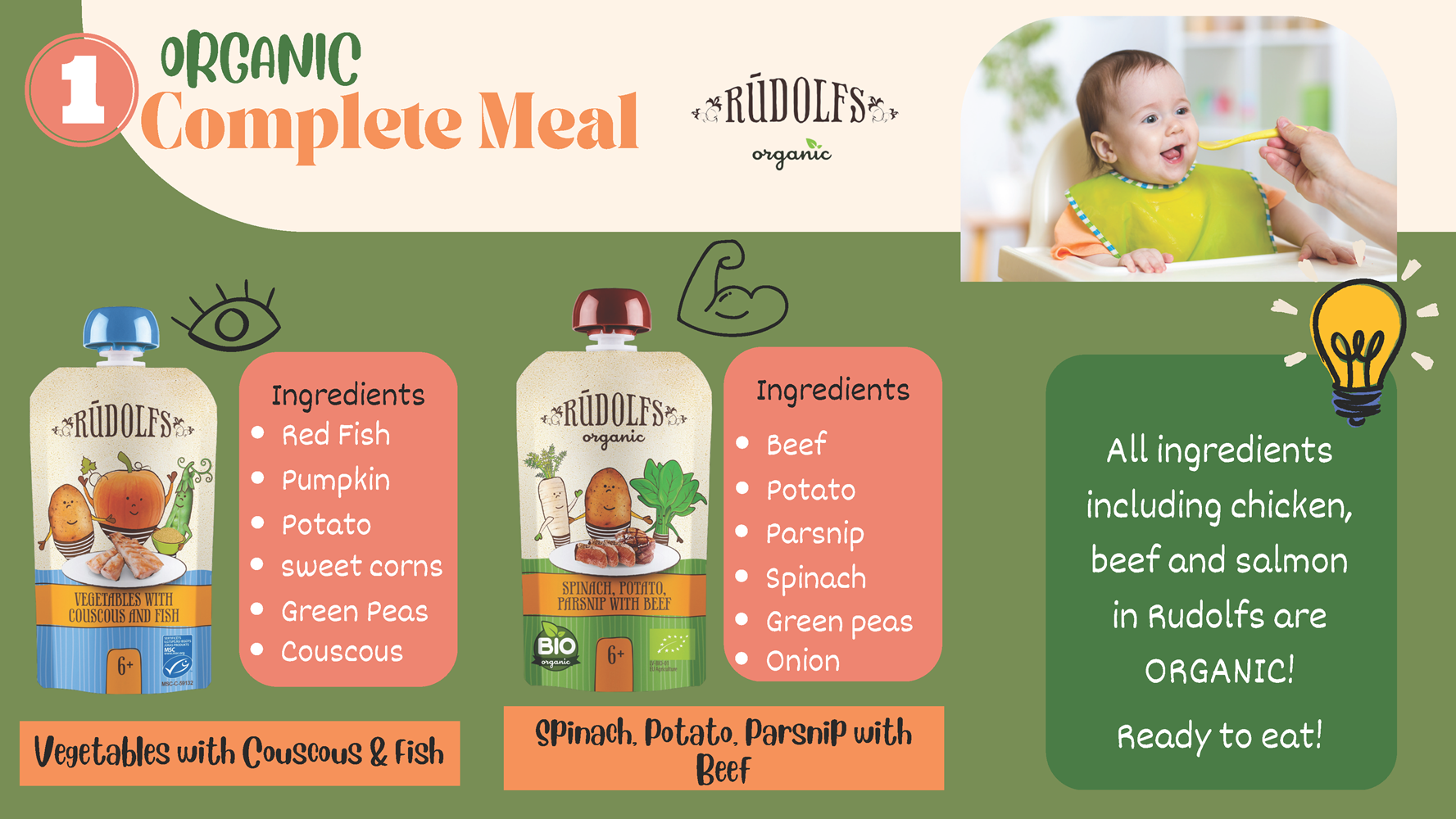 Rudolfs Organic Premium Baby Puree Ready to Eat | Travel Food | Halal ...