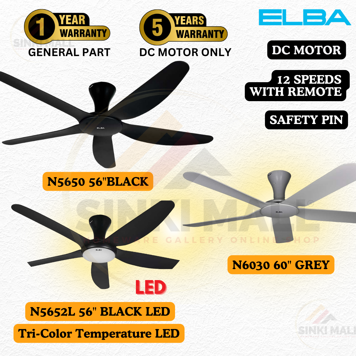 INOVO DEKA ELBA FANZ DC MOTOR LED KIPAS CEILING FAN SYILING 46
