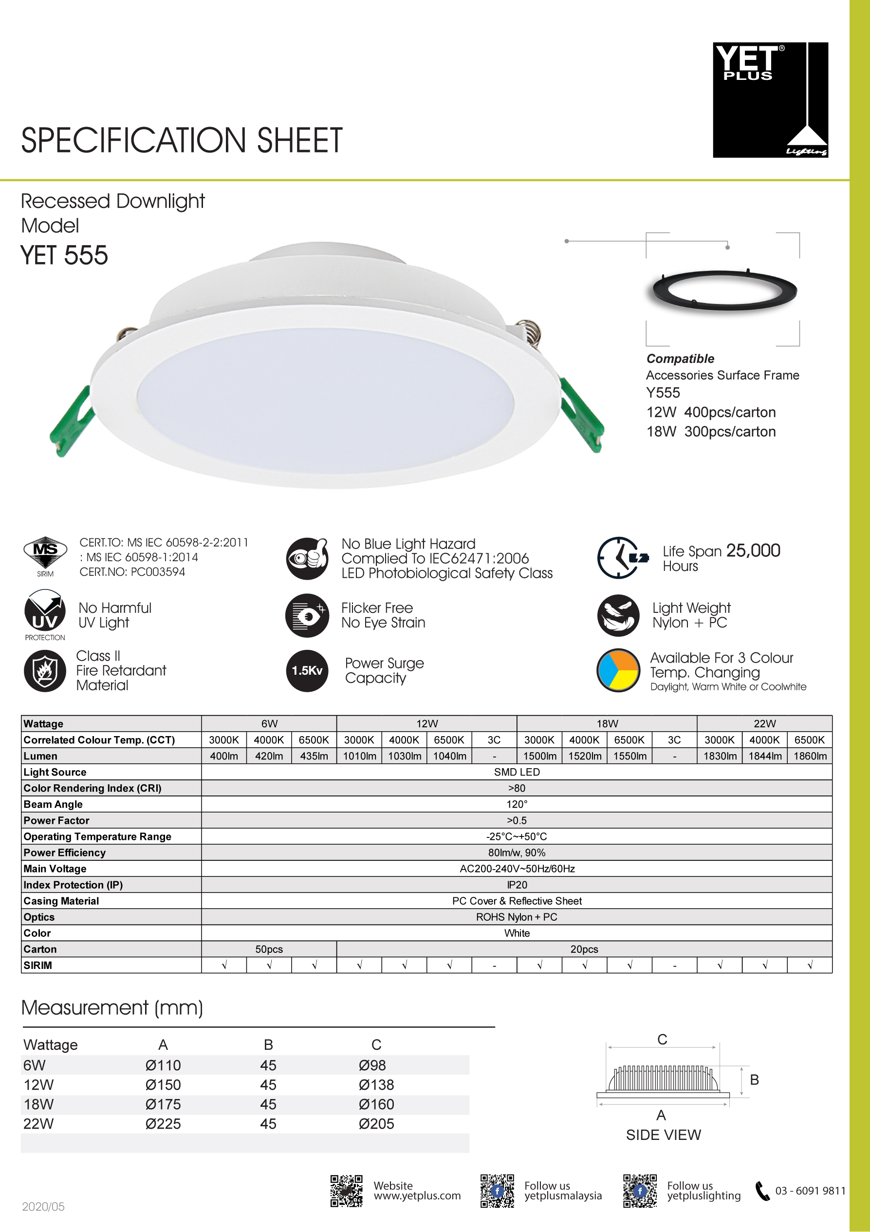 YETPlus YET 565 12W 4 Inch LED Ceiling Recessed Panel Downlight Lampu ...