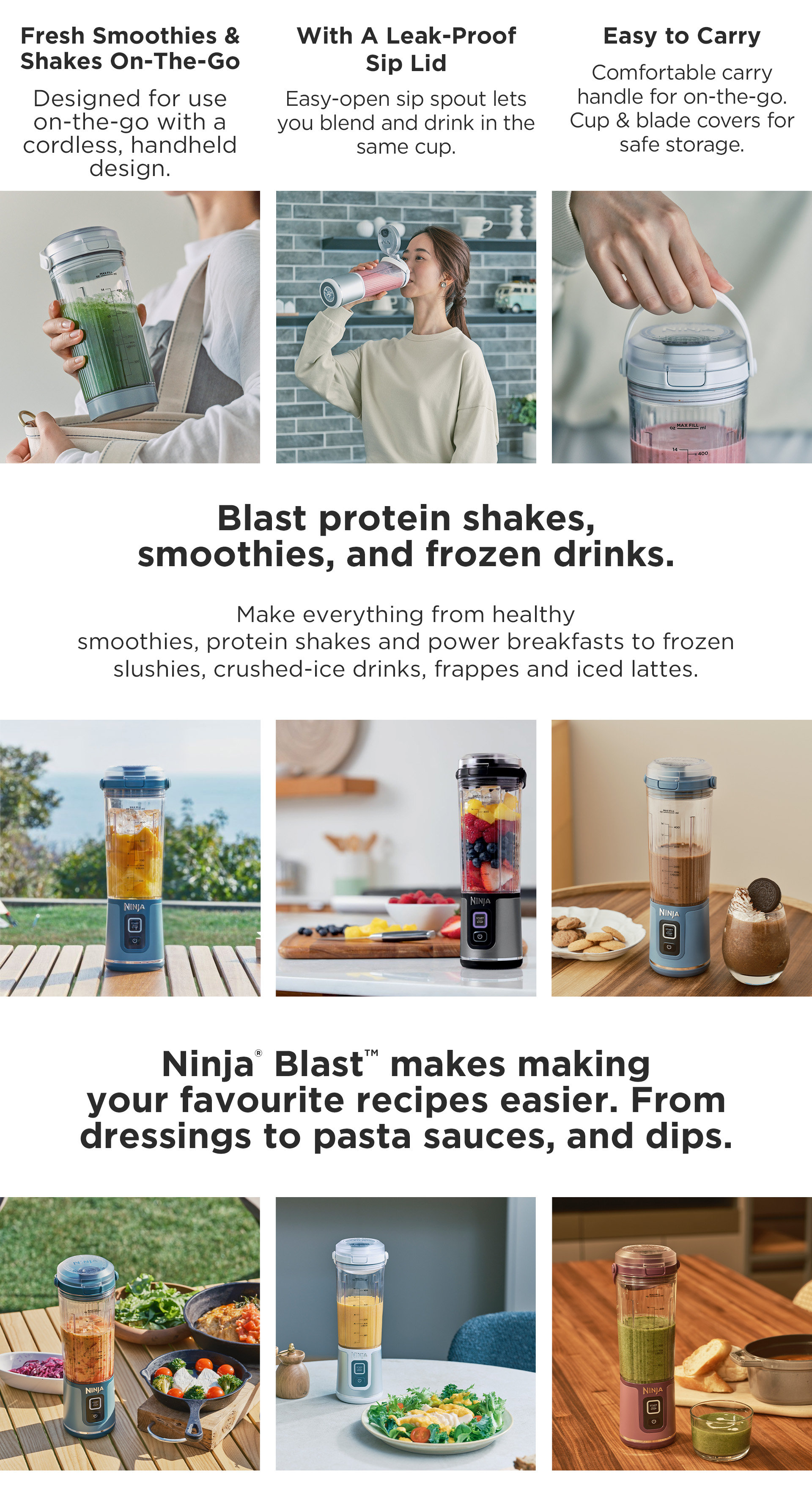 Ninja Rechargeable USB-C Cord Blast Portable Blender (530ml) BC151SM ...