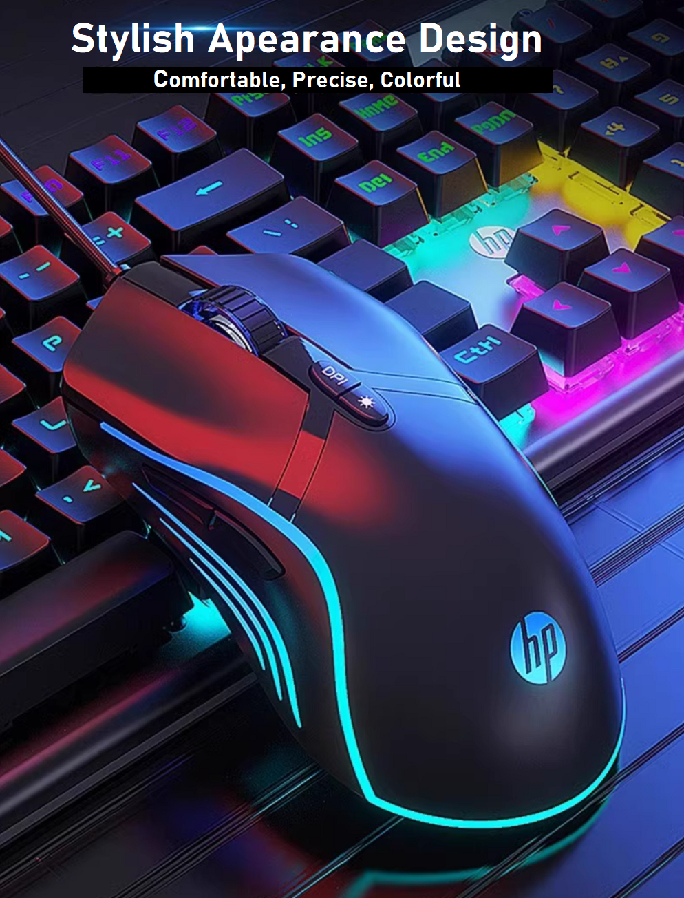 HP G360 4800 DPI WIRED USB GAMING MOUSE WITH RGB LIGHT, 7 BUTTONS, 6