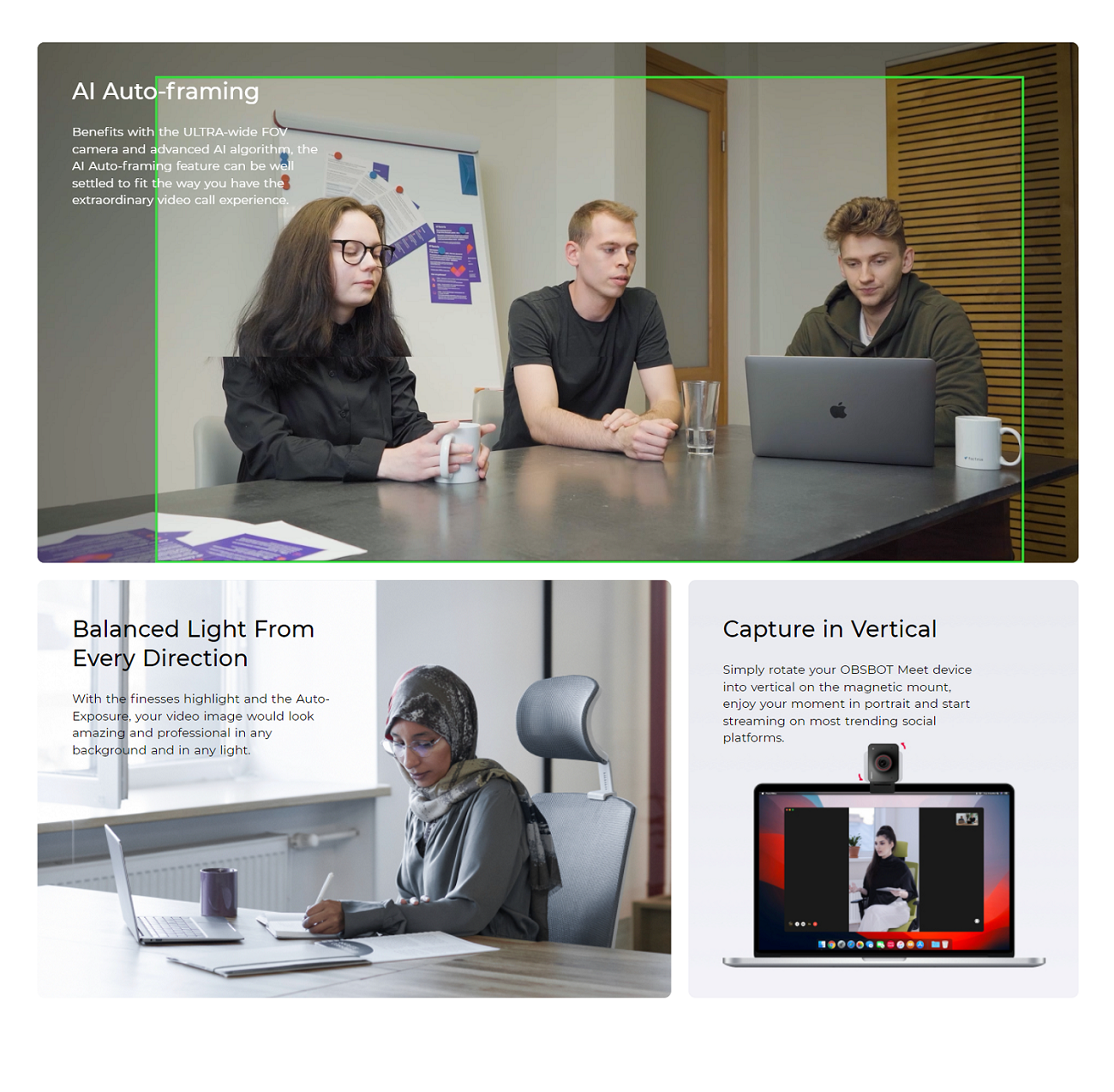 OBSBOT MEET 4K AI-POWERED USB WEBCAM WITH AI AUTO-FRAMING, INTELLIGENT ...