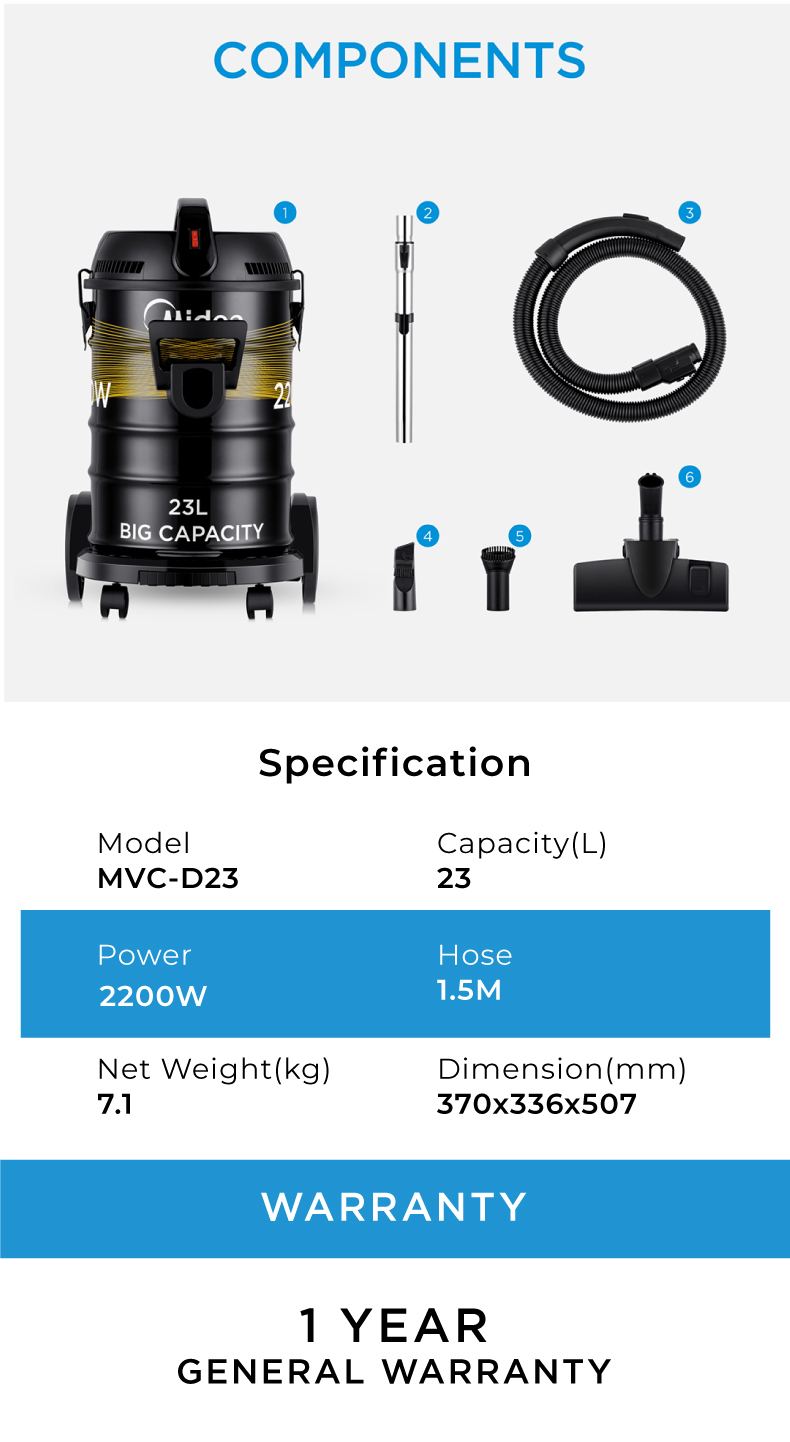 Midea MVC-D23 Dry Tank Vacuum Cleaner 2 In 1 (Blow & Vacuum) | Shopee ...