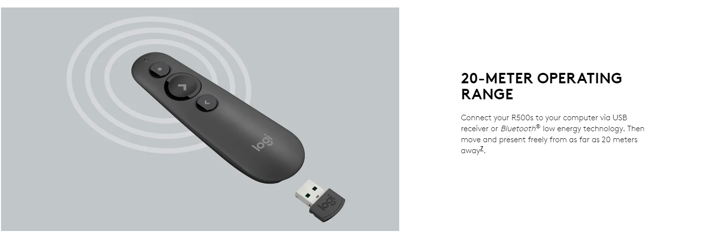 Logitech R500s Wireless Presenter Laser Presentation Remote Bluetooth 2 ...