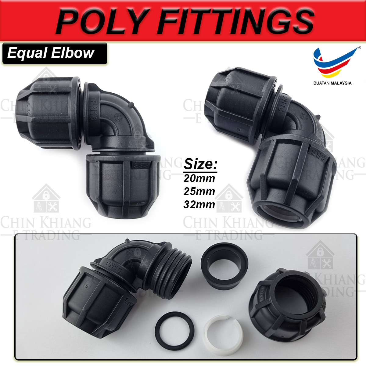 HDPE Poly Fittings Connector Socket Elbow Tee End Cap [ 20mm 25mm 32mm ...