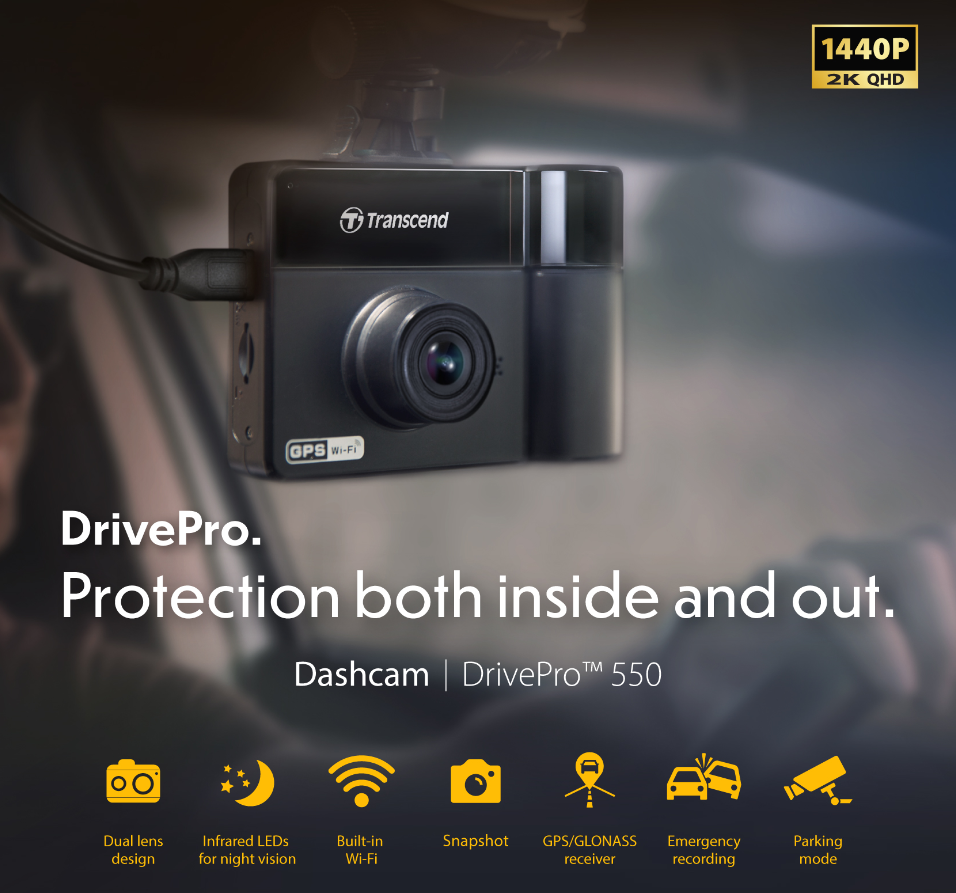 Transcend DrivePro 550 Dashcam Car Camera (64GB microSD) DP550 Dual ...