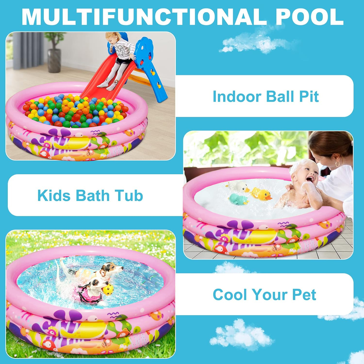 GOOGOO BIRD 3 Rings Inflatable Multi Size Round Pool Kids Swimming Pool ...