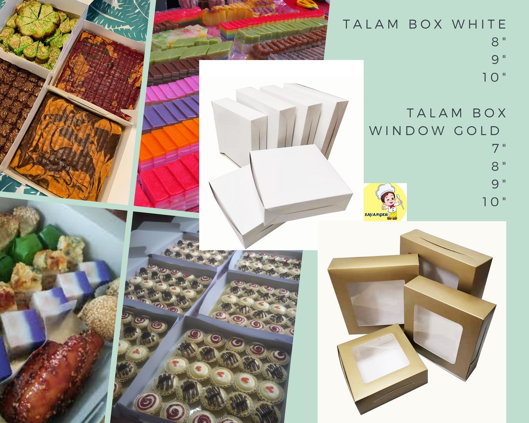 10pcs Talam Box White Window Gold White Cake Box 7