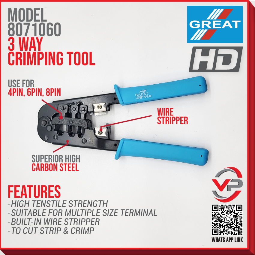 GREAT CRIMPING TOOL FOR CAT5 CAT6 RJ45 RJ9 RJ10 RJ11 RJ12 CABLE