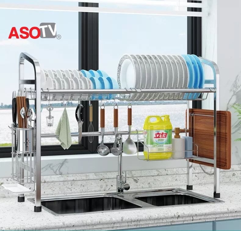 ASOTV® 304 Stainless Steel Sink Dish Rack Dish Drainer Kitchen Rack Rak ...