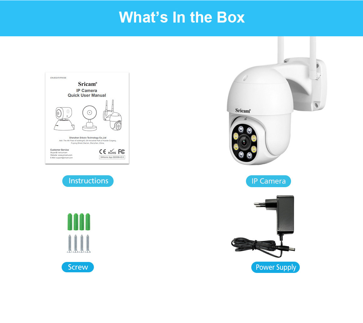 SriHome SP028 Camera WiFi CCTV 1080P FHD 360° IP Security Cam ...