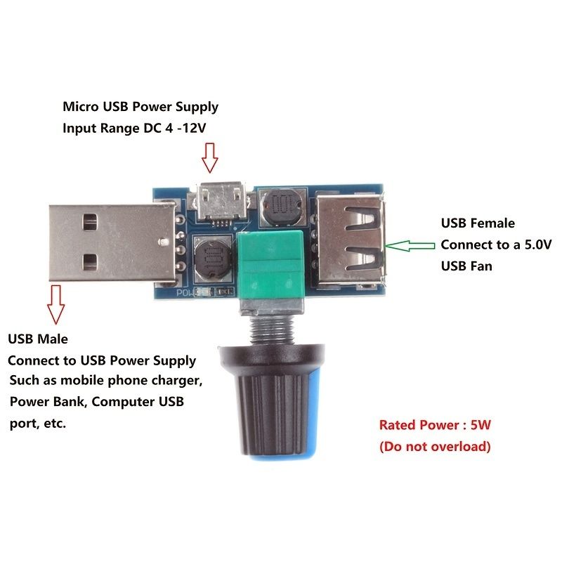 USB Fan Speed Controller Module Reducing Noise Multi-stall Adjustment ...