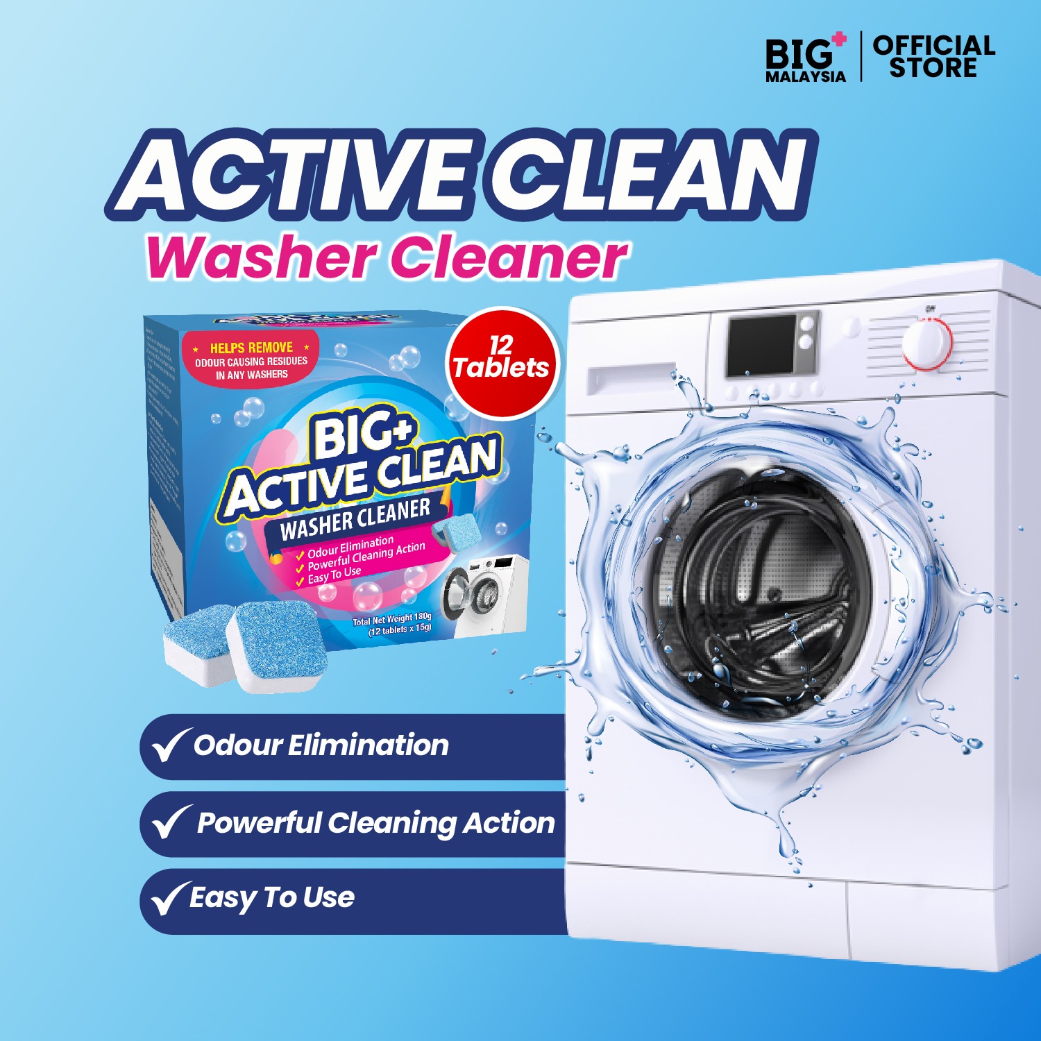 BIG+ Plus Active Clean Washer Cleaner-12 Tablets -Pembersih Mesin Basuh ...
