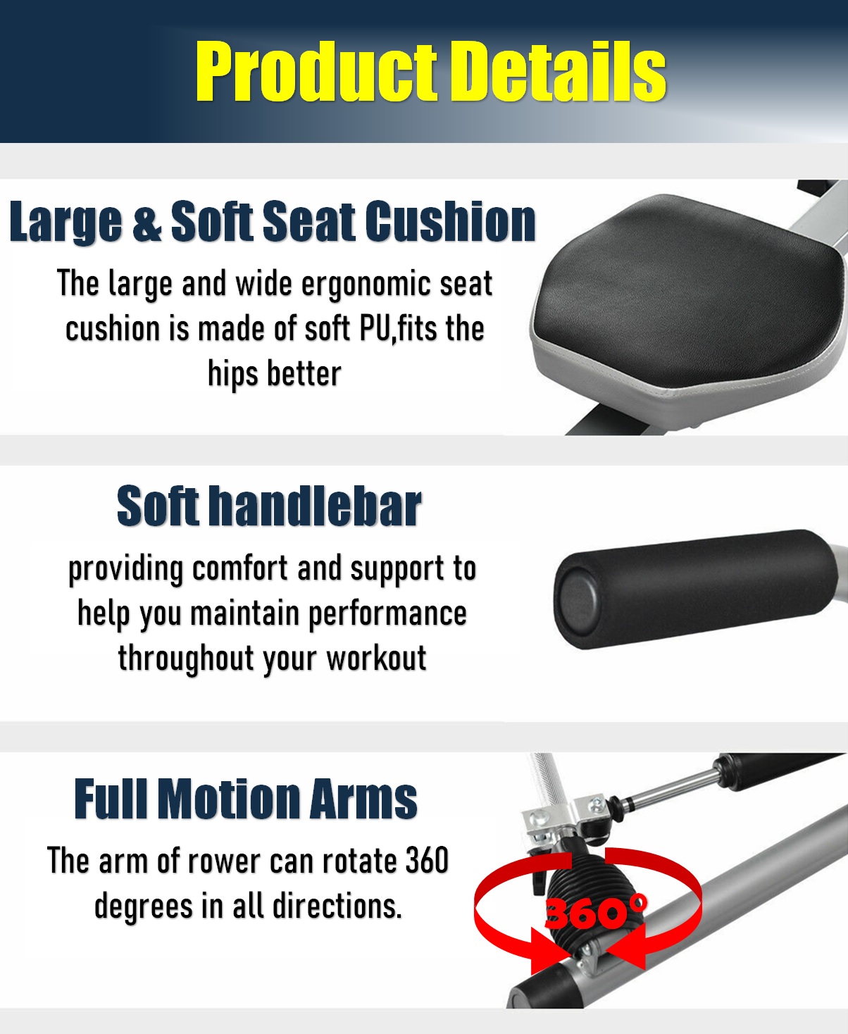 Upgrade Double Hydraulic Rowing Machine Full Motion Rower Wt LCD ...