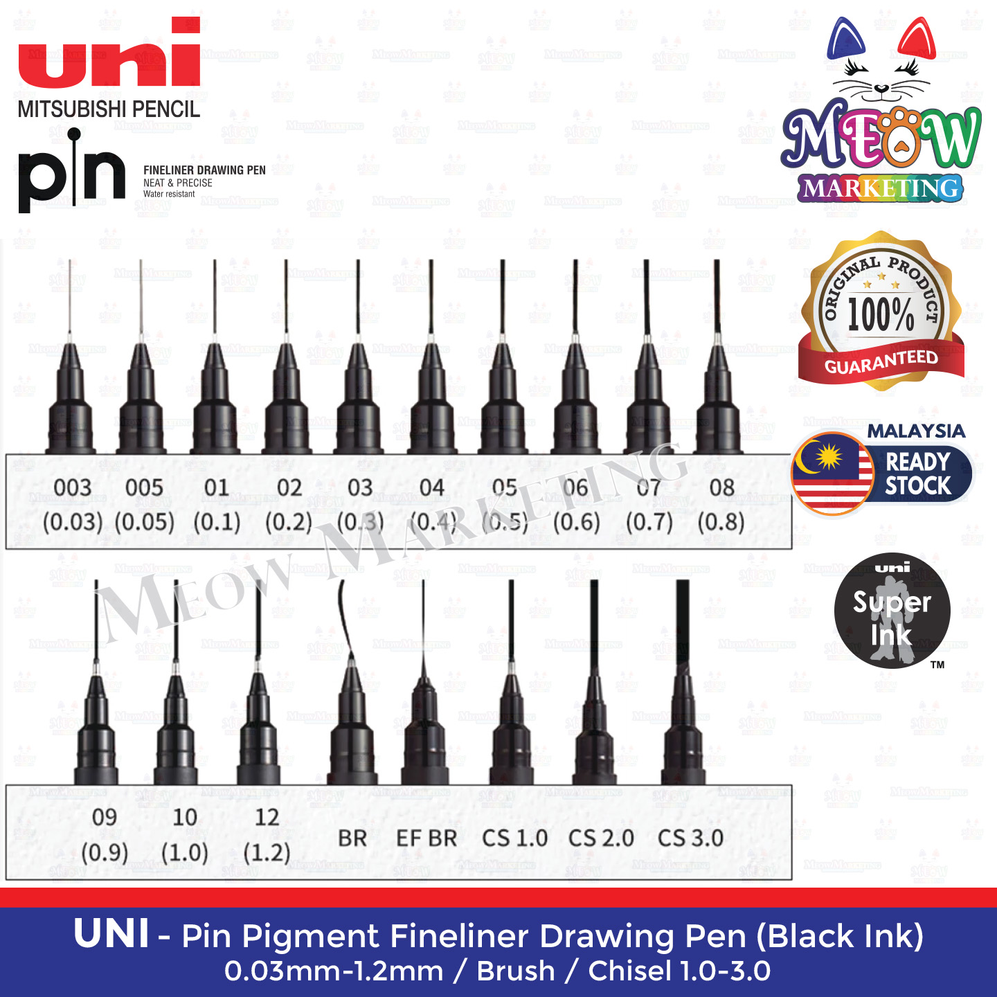 Uni Pin Pigment Ink Fine Liner Drawing Pen / Technical Drawing Pen ...