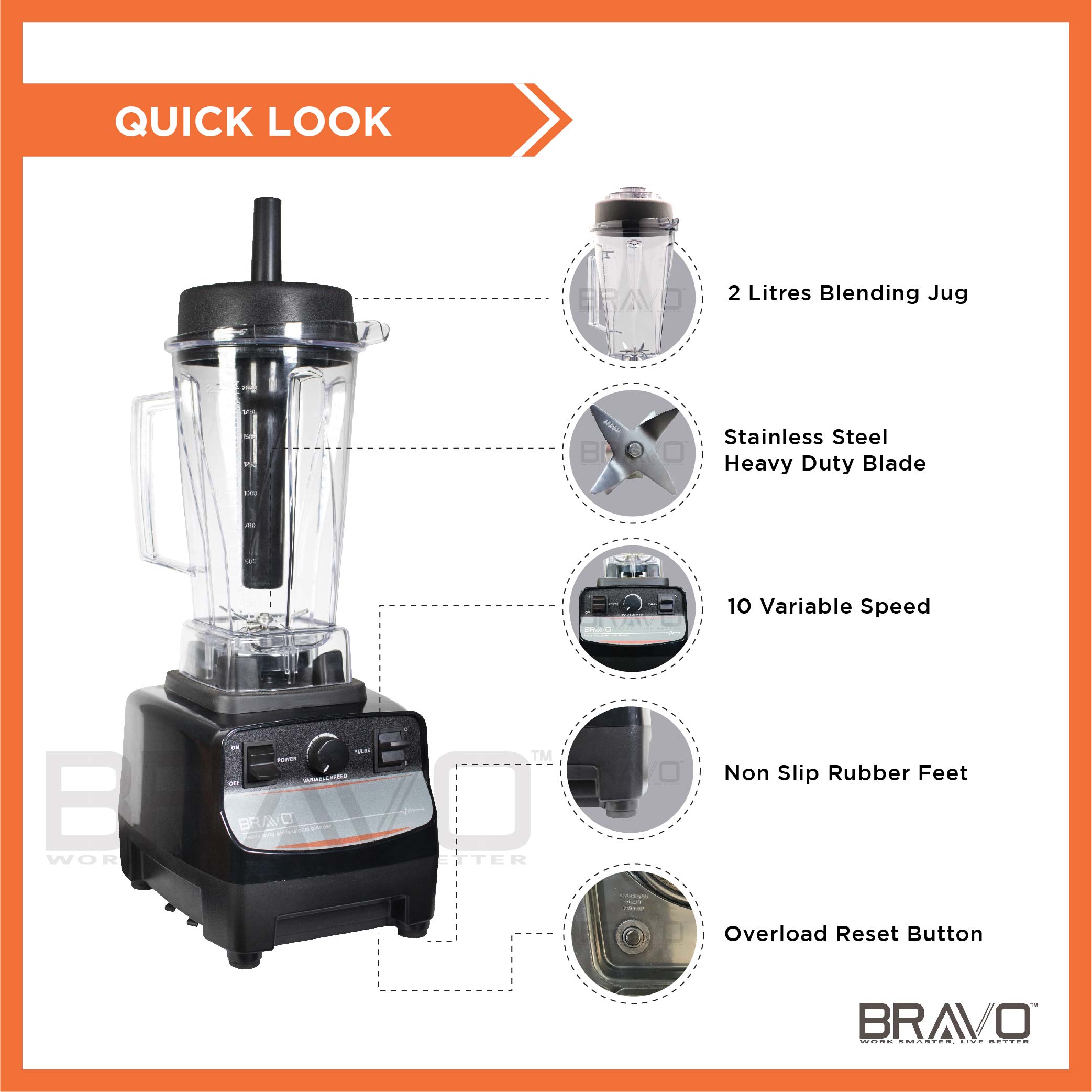 Bravo 2Liter Jug 1500W Heavy Duty Commercial Home Fruit Ice Sos Blender ...