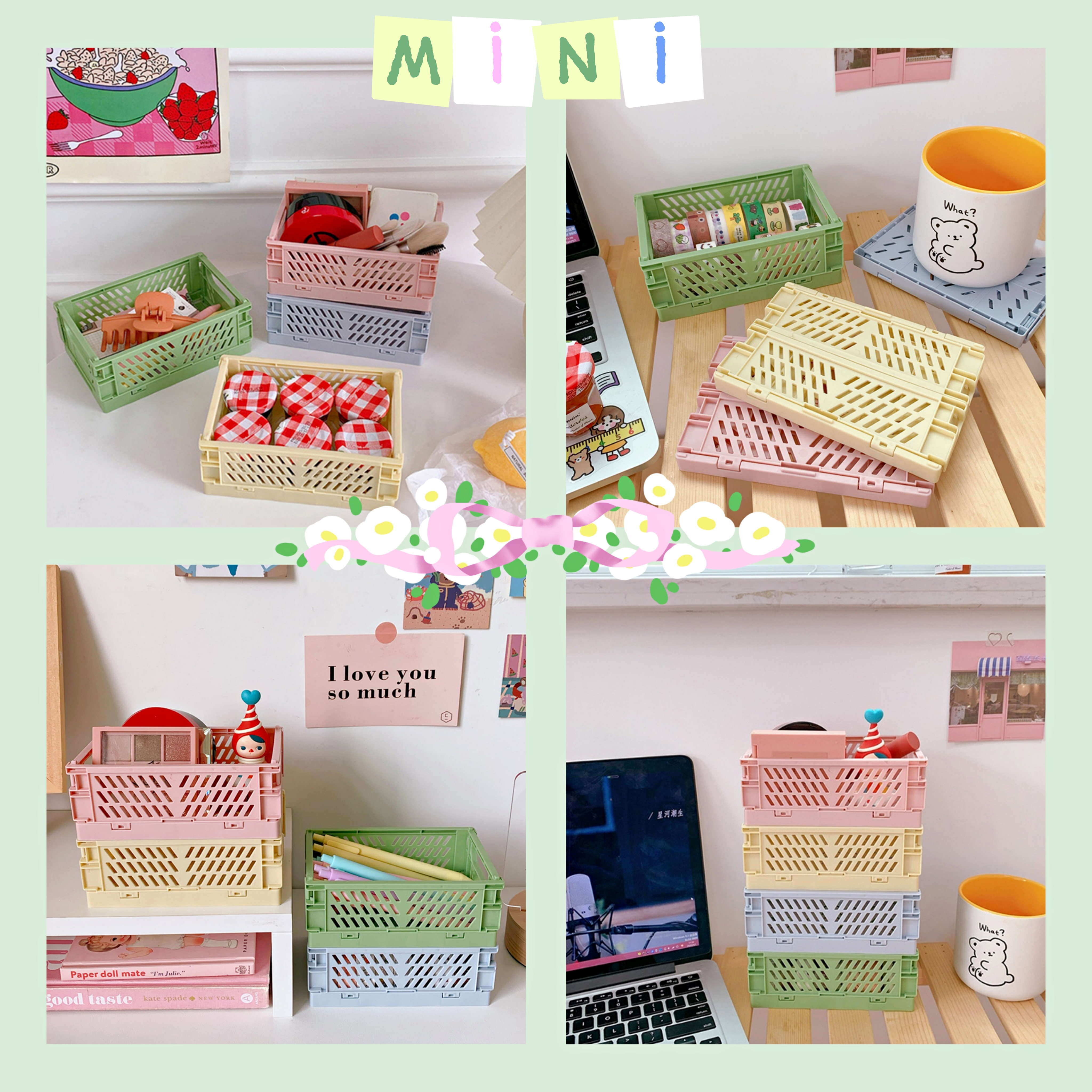 INS Mini Cute Colorful Foldable Storage Basket Multipurpose Stackable ...