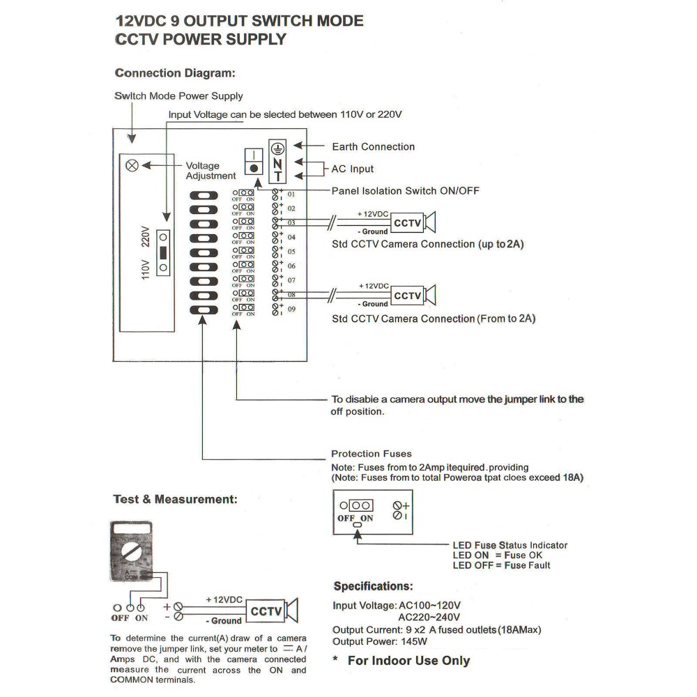 4CH 12V5A / 9CH 12V10A / 18CH 12V 20A POWER SUPPLY METAL BOX WITH FUSE ...