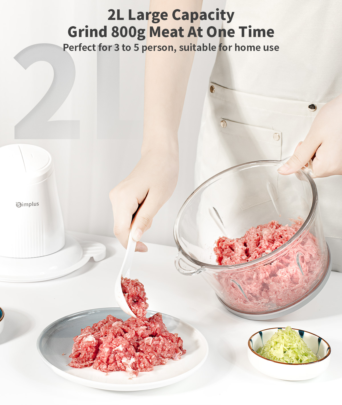 Simplus Food Processor 2L Large Capacity 300W Powerful Motor Meat ...