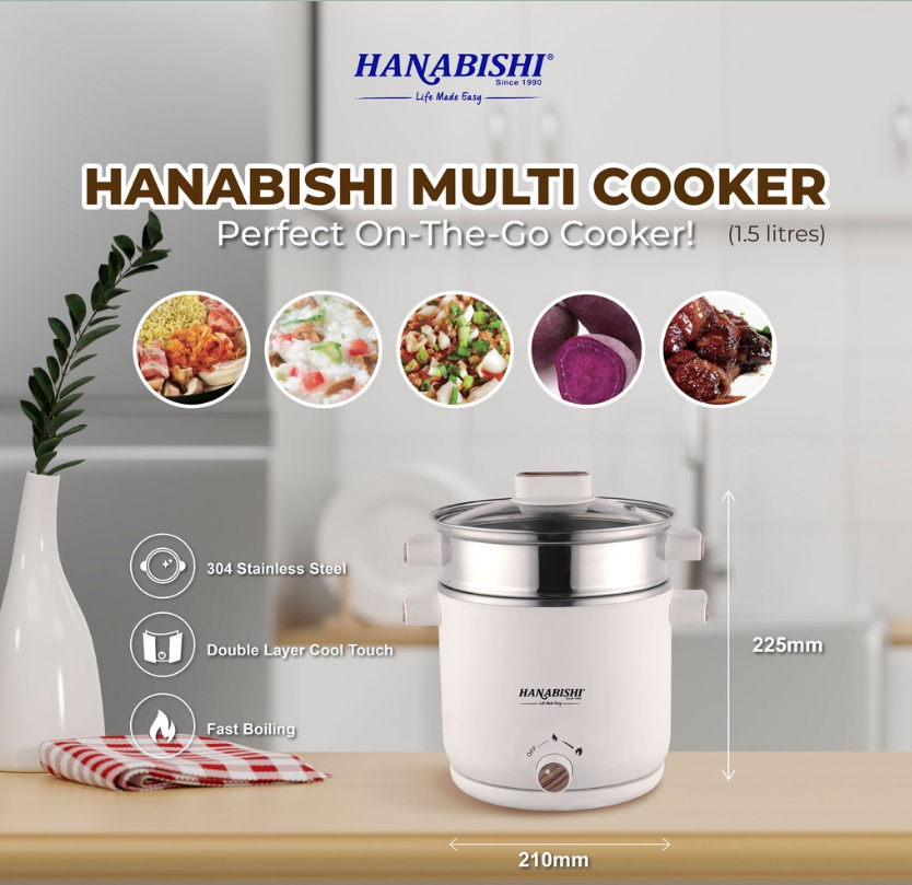 Hanabishi Multi Cooker S Steel Pot with Steamer 1.5 L HA1315 Hanabishi Mini Multi Function Cooker With Steamer HA1330 Shopee Malaysia