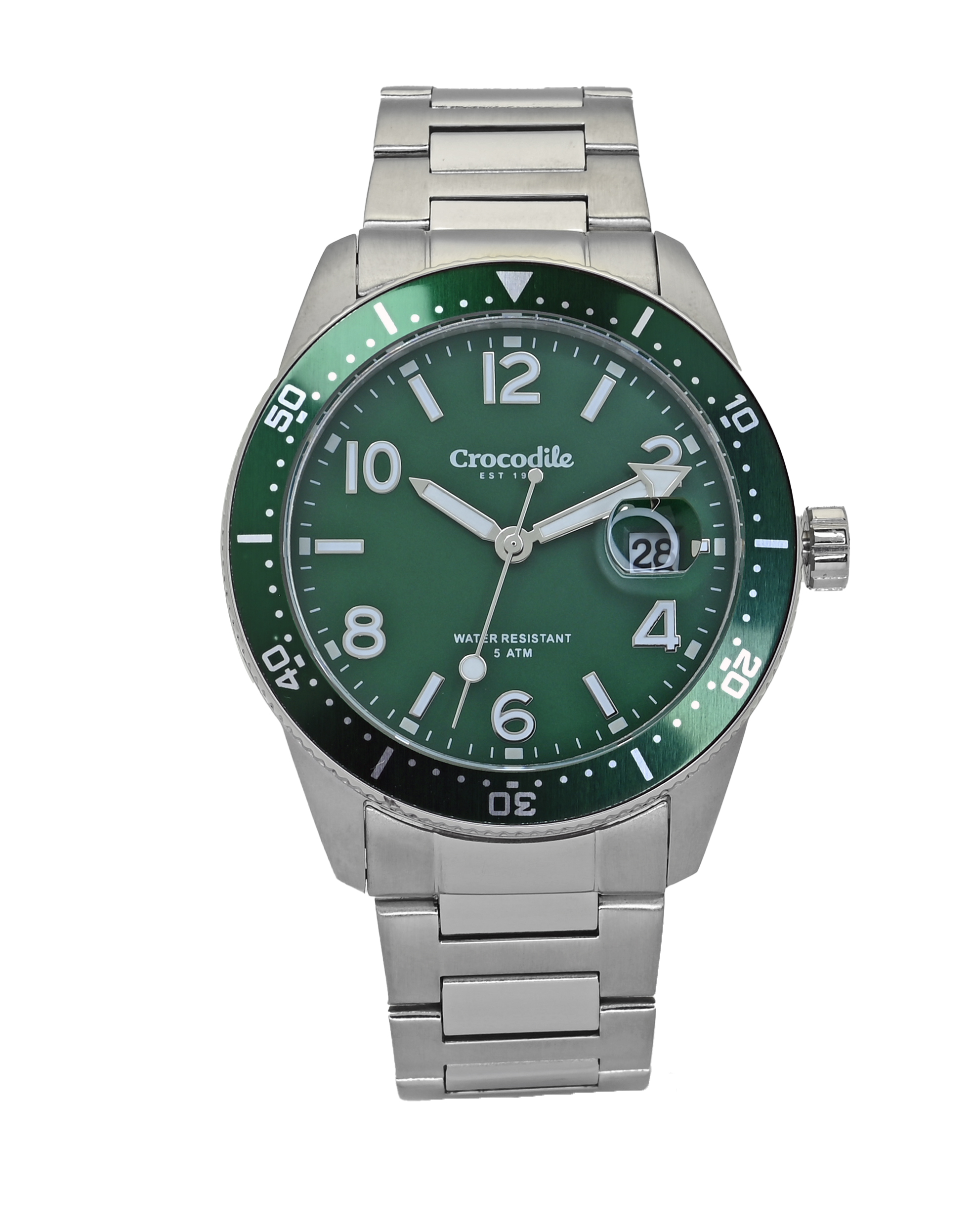 Crocodile Japan Quartz Date Luminous Leather Stainless Steel Case
