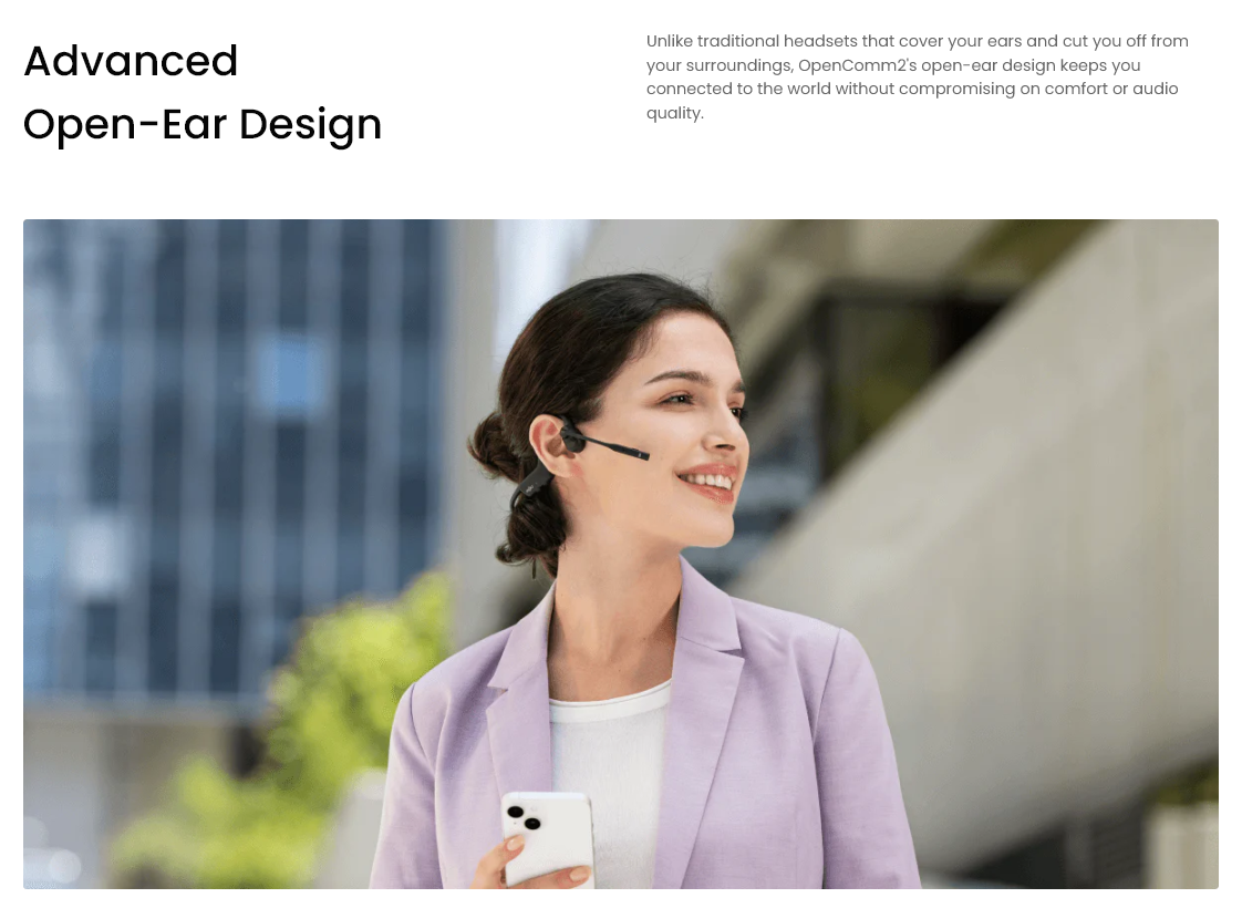 Shokz [C110BK] OPENCOMM 2 Open-Ear Bone Conduction Wireless Headset ...