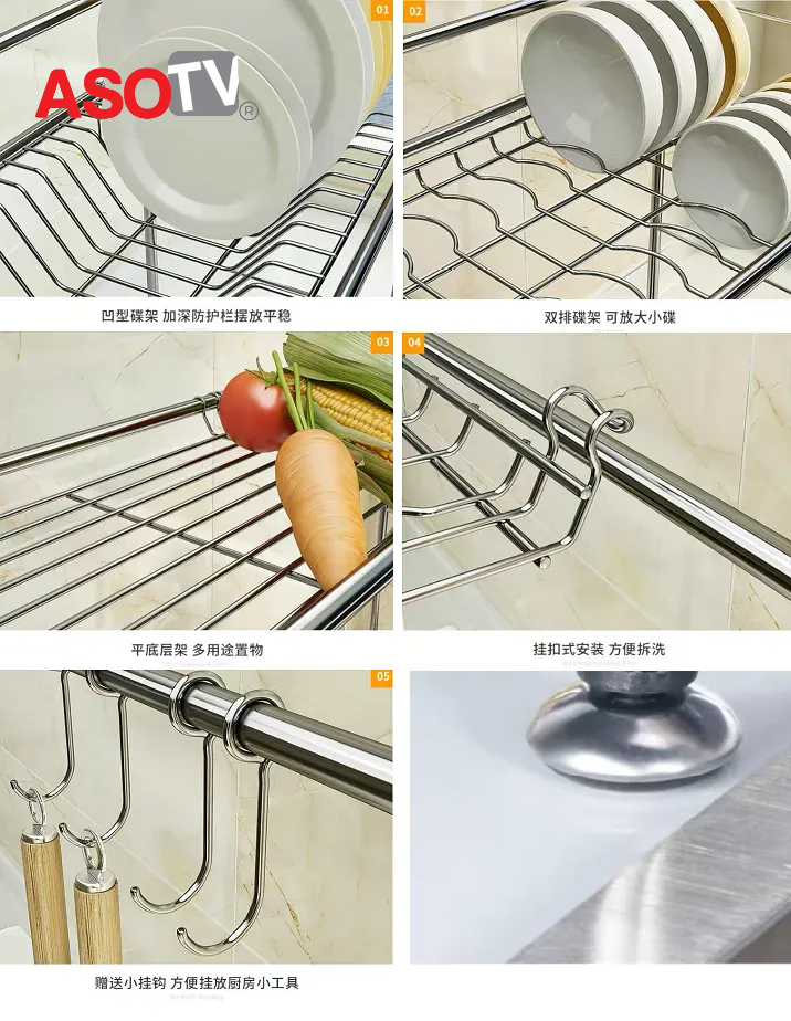 ASOTV® Stainless Steel Sink Dish Rack Dish Drainer Kitchen Rack Rak ...
