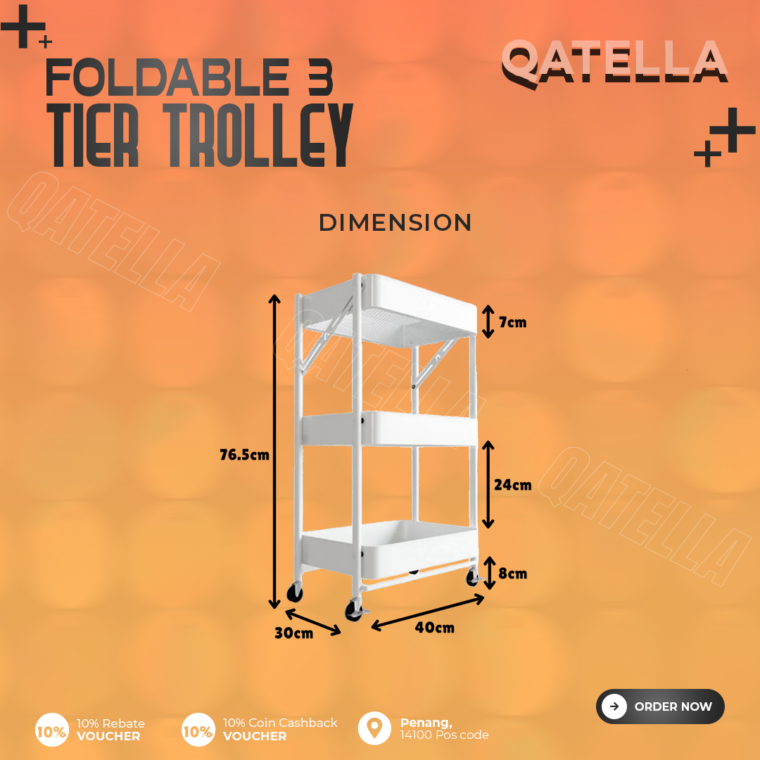 Qatella 100% Full Steel 3 Tiers Foldable Kitchen Multi-functional ...