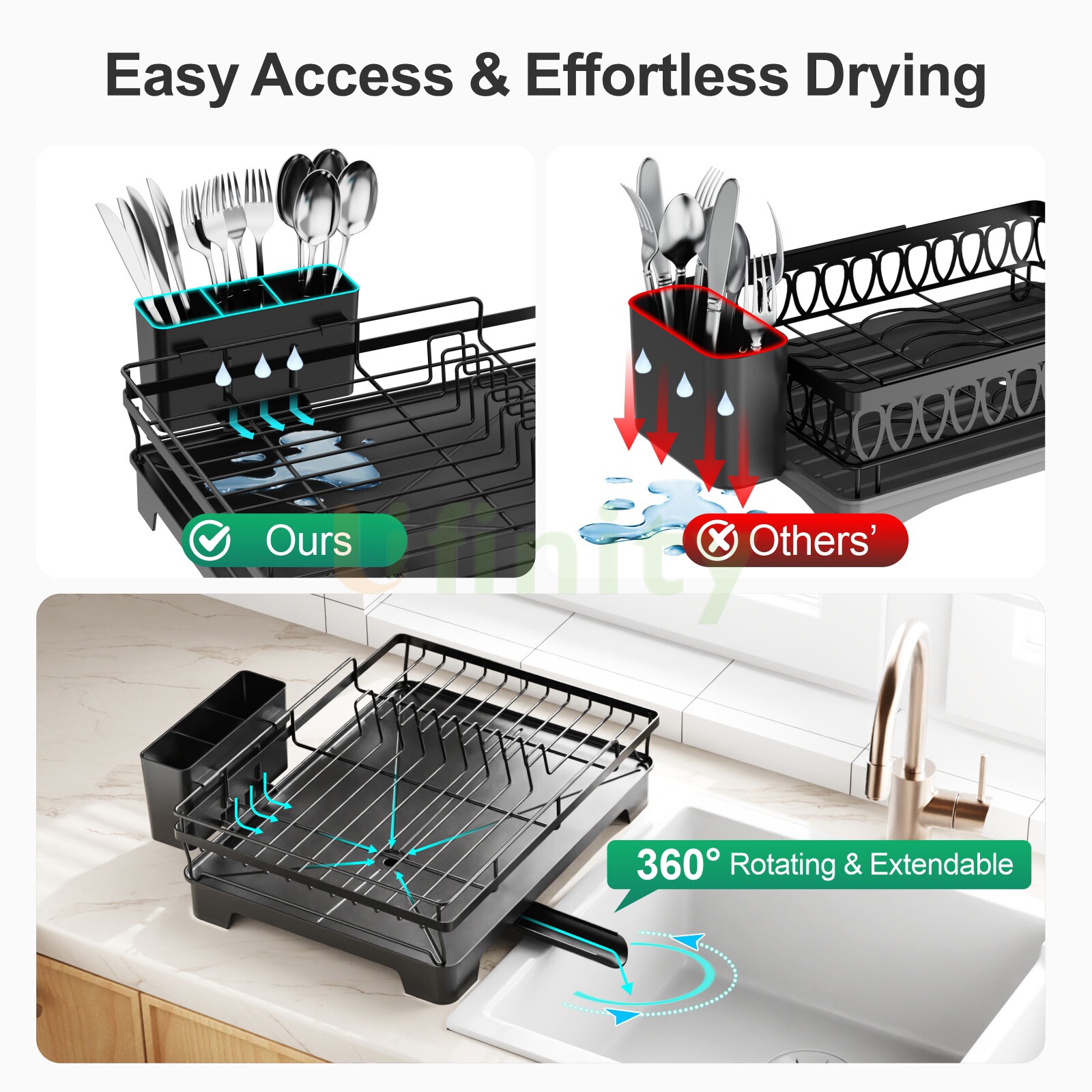 GSlife⭐Adjustable⭐2 In 1 Dish Rack Kitchen Countertop Plate Rack Rak ...