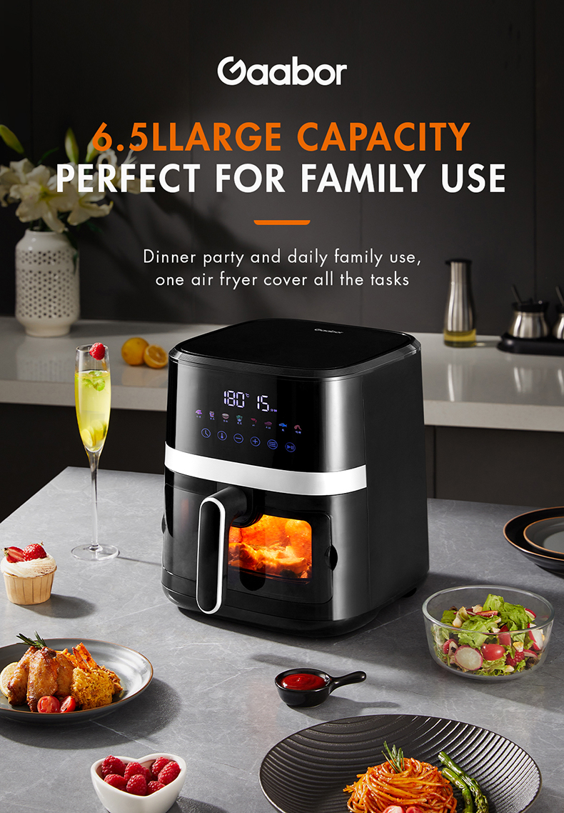 Glass Air Fryer 3.81QT With Viewable Window - 1200W, 8 Preset Modes, Touchscreen, Rapid Heating (110V)