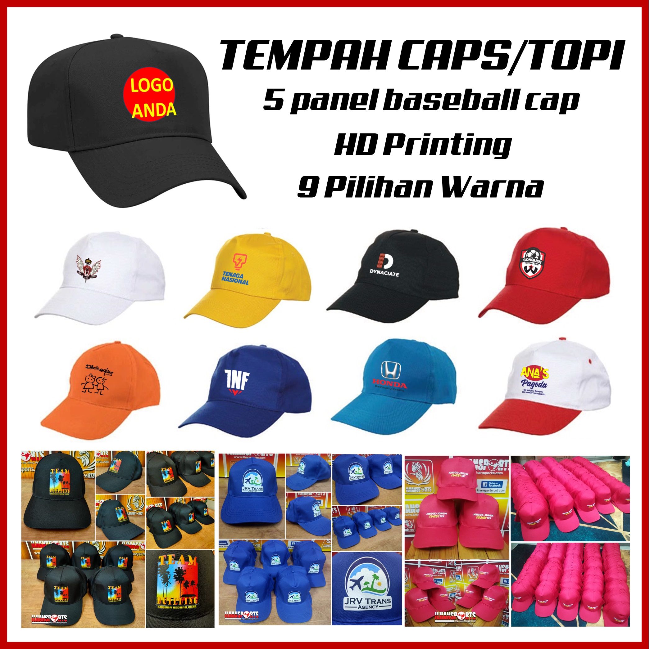 TEMPAH PRINTING LOGO TOPI CAPS | RM10 | 5 PANEL BASEBALL CAP | SEKOLAH ...