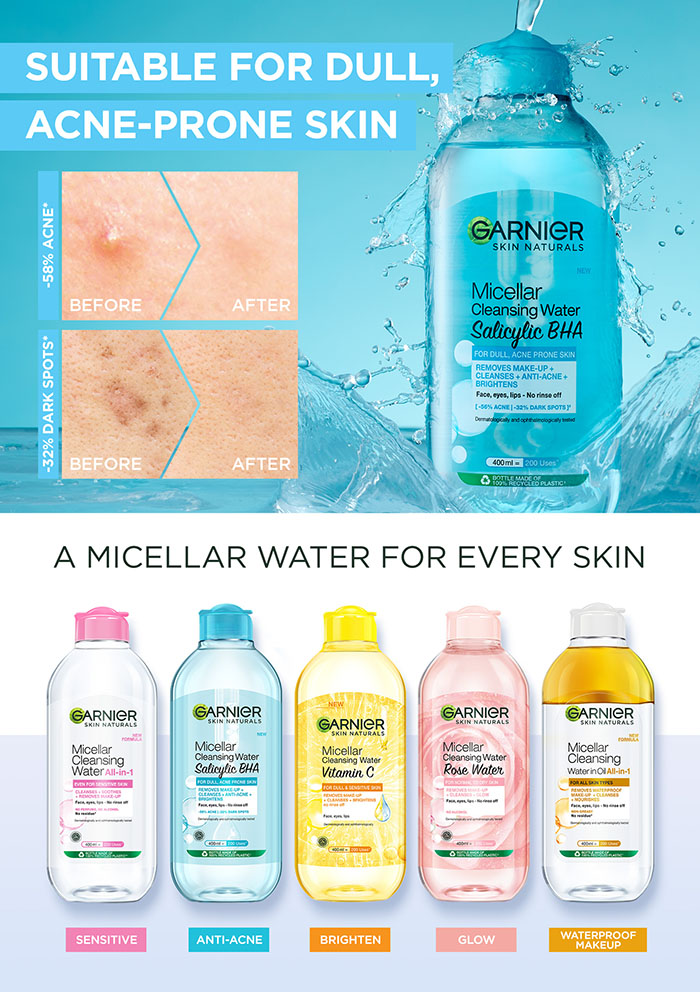 Garnier Micellar Cleansing Water Blue Makeup Remover for Acne Prone Skin (125ml) Shopee Malaysia