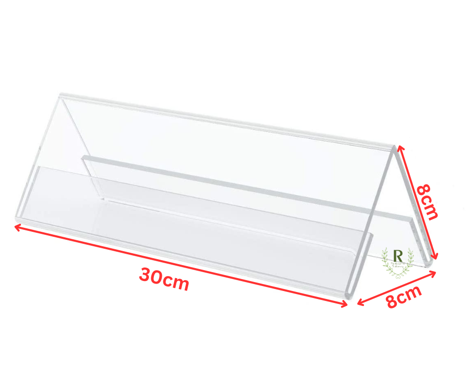 30cm X 8cm X 8cm Acrylic V Shaped 2 Sided Table Desktop Sign Display 