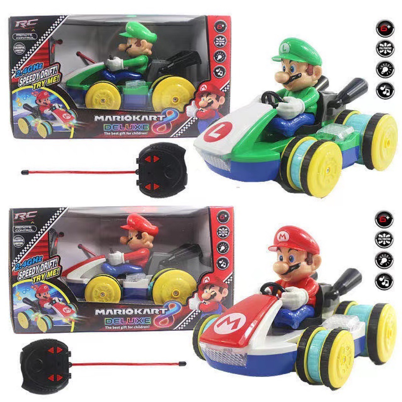 Super Mario Kart Four-way Remote Control Car Mario Brother Stunt Car RC ...