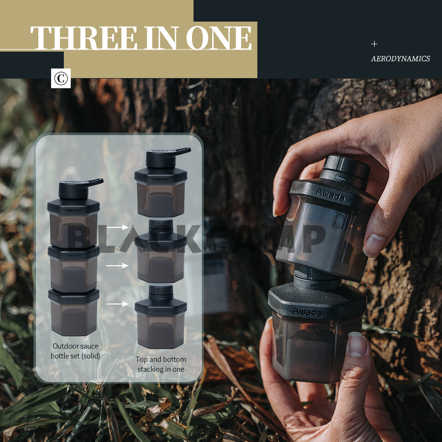 Awada Seasoning Spice Set Stacking Jar Bottle 3in1 Camping Cookware ...