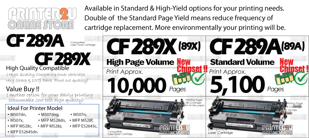 2X Compatible to HP CF289A HP89A CF 289A CF289X LaserJet Pro ENTERPRISE ...