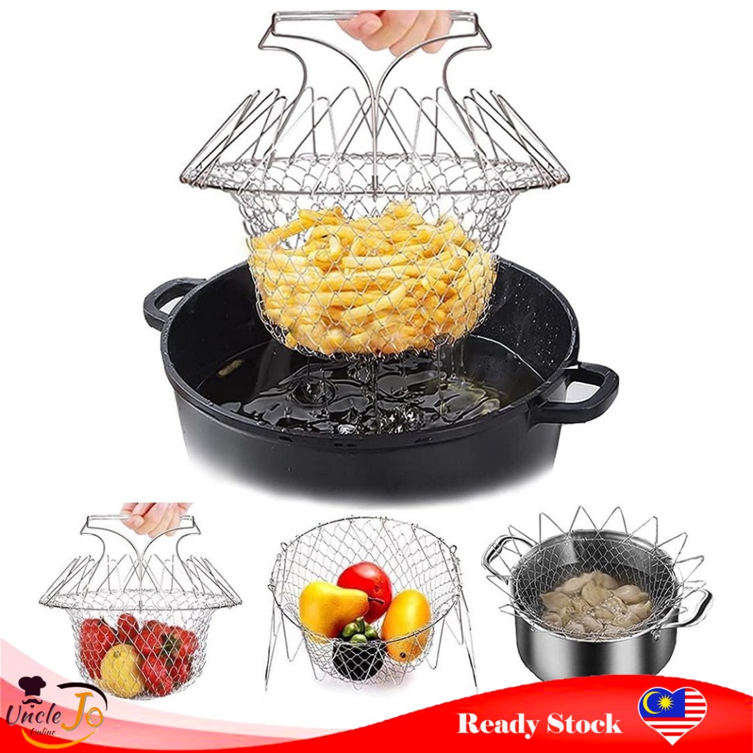 Stainless Steel Foldable Frying Basket Deep Fry Basket Mesh | Shopee ...