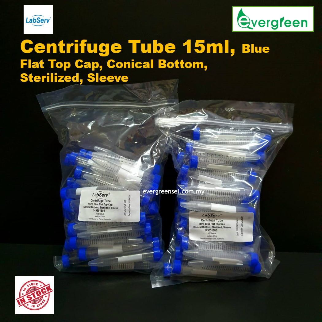 Labserve Centrifuge Tube 15ml, Blue Flat Top Cap, Conical Bottom ...