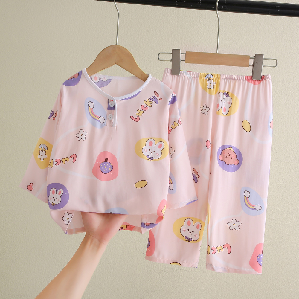 👧🏻🍒Cool Fabric🌈 0-5Y Kids Pajamas 3/4 Long Sleeve Cotton Silk Sleepwear ...